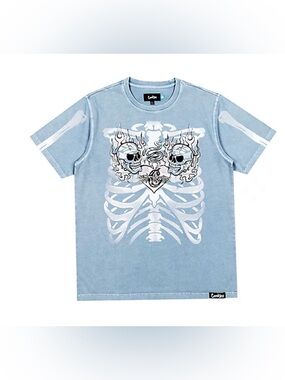 Cookies Brand Berner Light Blue SS Heaven Can Wait Skull Tee Shirt Logo Men M